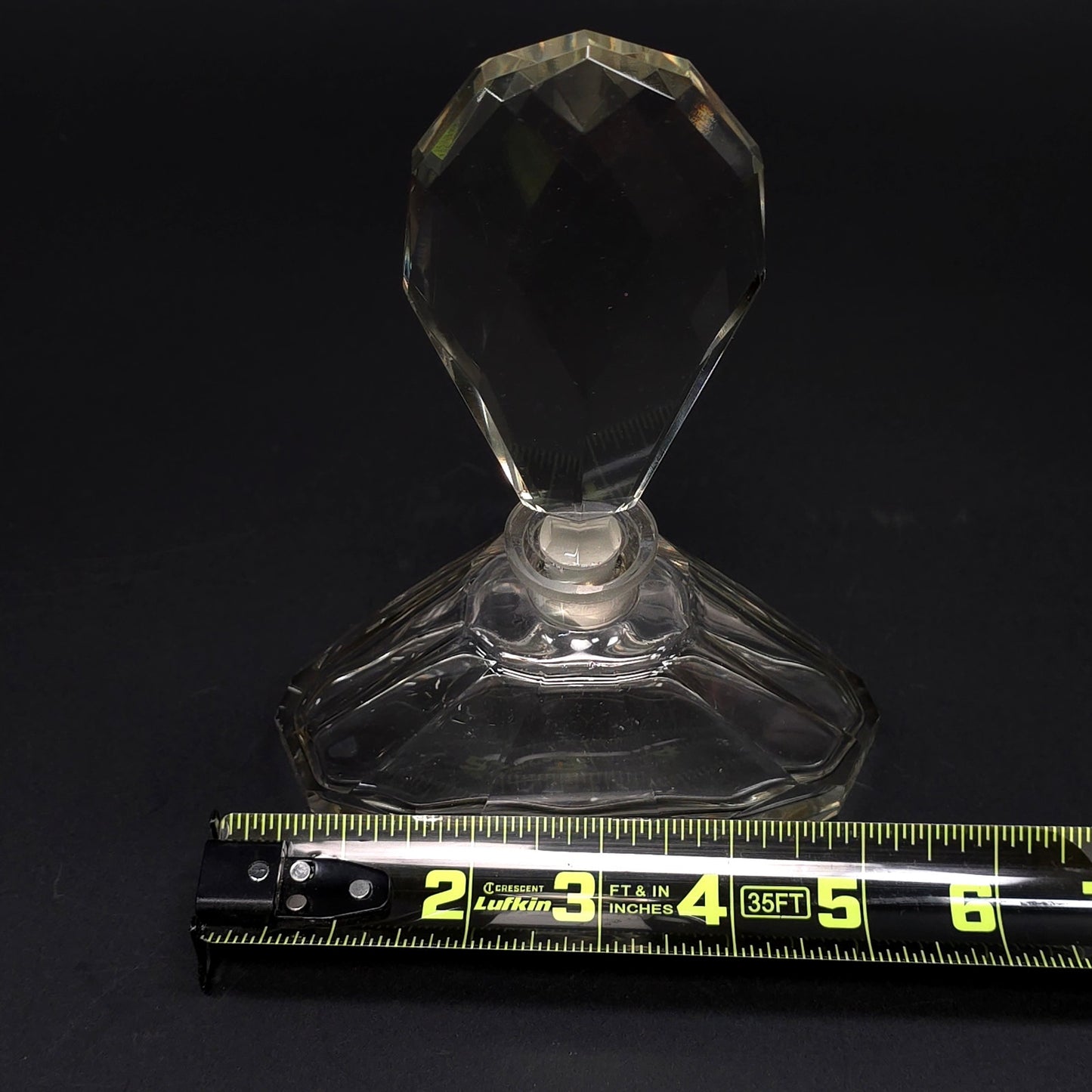 Vintage Art Deco MCM Crystal Perfume Bottle With Faceted Stopper