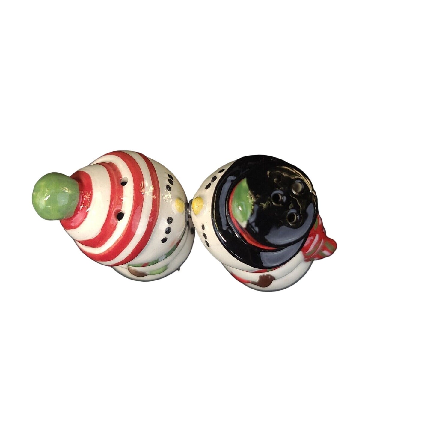 Mr & Mrs Snowman Kissing Couple Magnetic Ceramic Salt Pepper Shakers Set