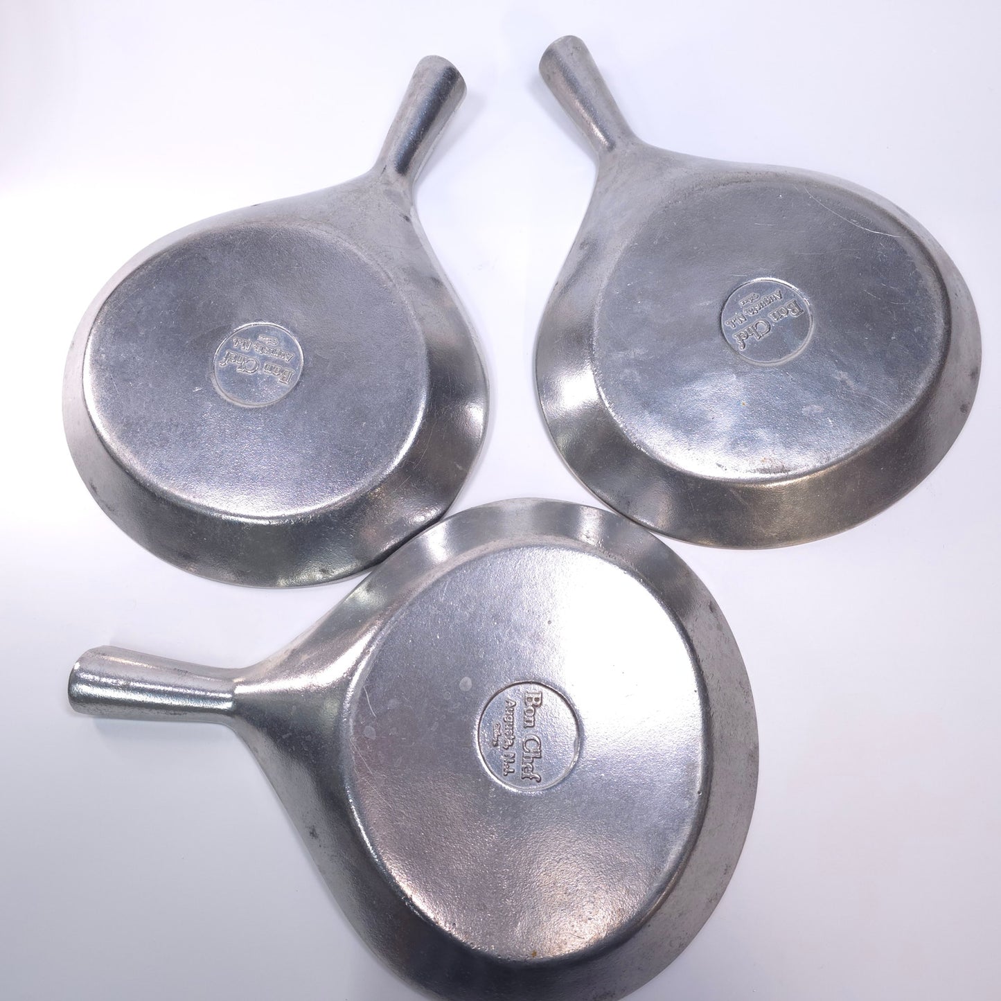 Lot of 3 Bon Chef Aluminum Pewter Glo Serving Platter Plate w/ Handle