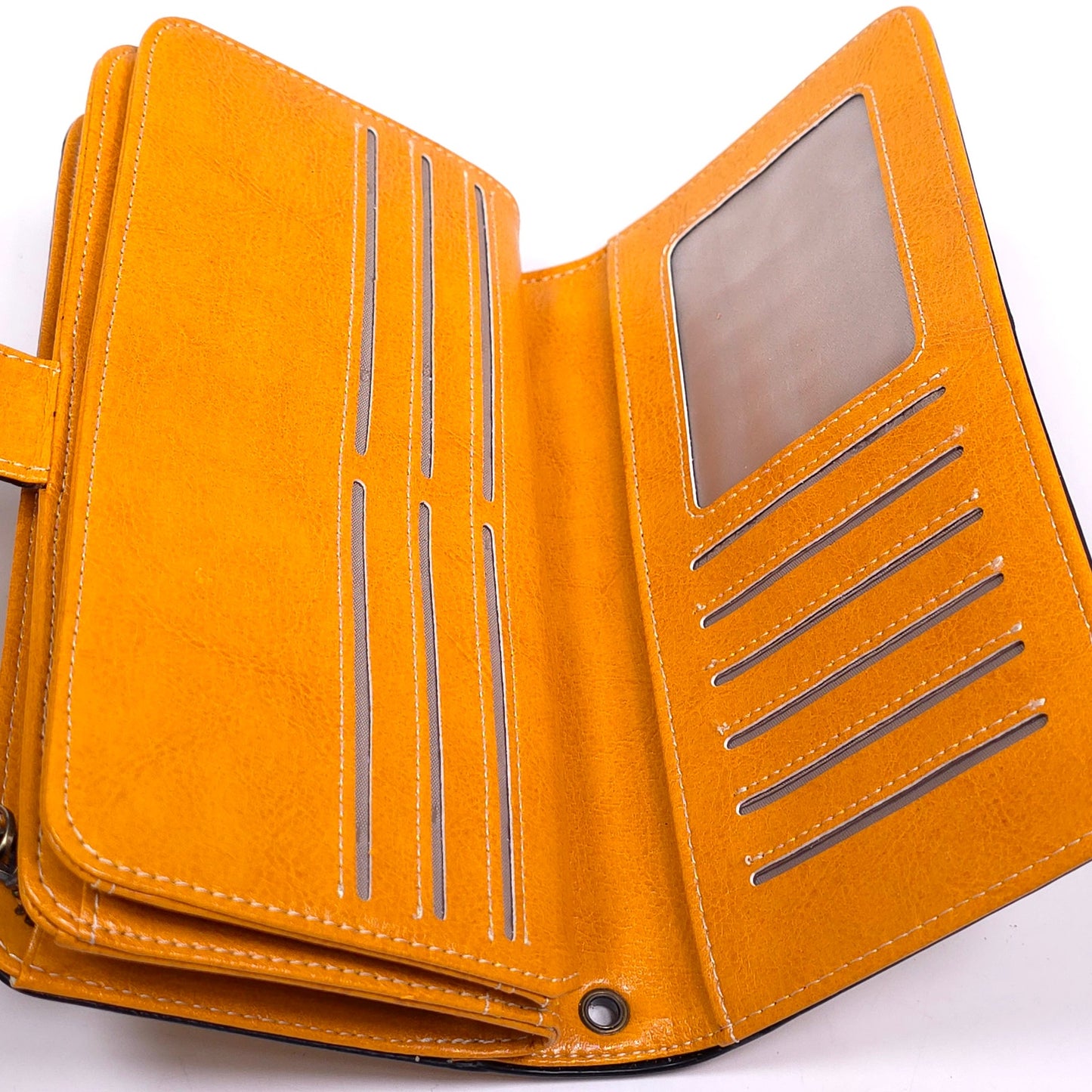 Sendefn Yellow Leather Wallet Wristlet Floral Button Clasp RFID Protetion