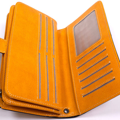 Sendefn Yellow Leather Wallet Wristlet Floral Button Clasp RFID Protetion