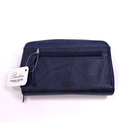 Buxton Blue Leather Wallet Clutch Card ID Cash Coins Compartments