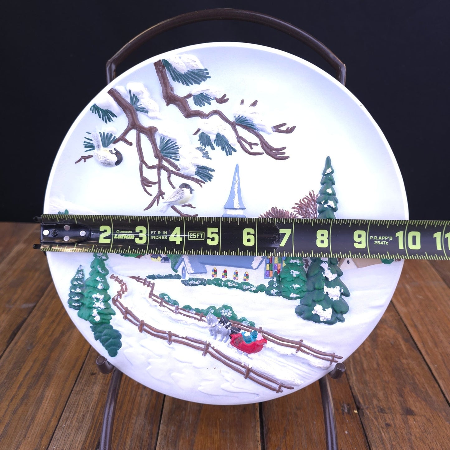3D Hand Painted Winter Church Scene VTG 1980's Ceramic Byron Molds Wall Plate