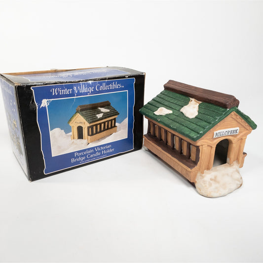 Porcelain Victorian Bridge Tealight Candle Holder Votive Winter Village