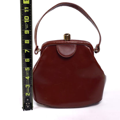 Vintage Companion Leather Top Handle Kiss Lock Bag Purse