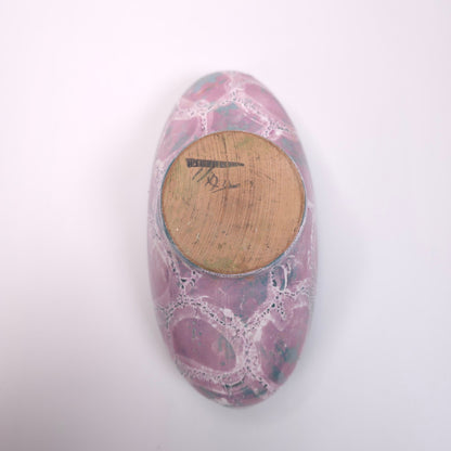 Artistic Italian Ceramic Folded Elongated Bowl Vase with Marbled Finish