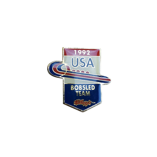 1992 Olympic Games Albertville USA Bobsled Team Lapel Hat Pin Kelloggs Sponsor