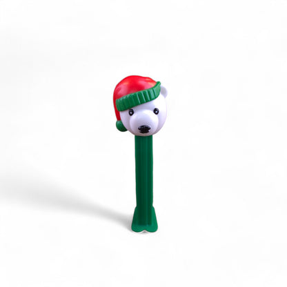 PEZ Christmas Polar Bear with Santa Hat Footed Candy Dispenser 2009 Green