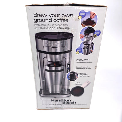 Hamilton Beach The Scoop Single Serve 14 oz Coffeemaker 49981 Travel Mug Cup