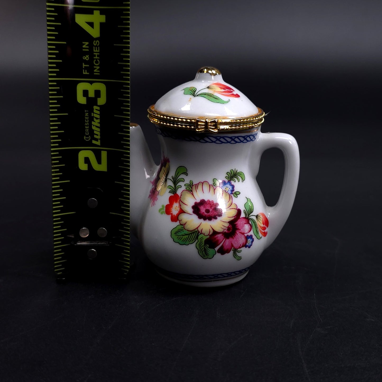 Vintage Tea Pot Jewelry Trinket Box With Saucer With Floral Pattern