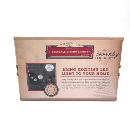 20 ft LED Baseball String Lights Automatic On/Off 4 hr Timer Battery Powered