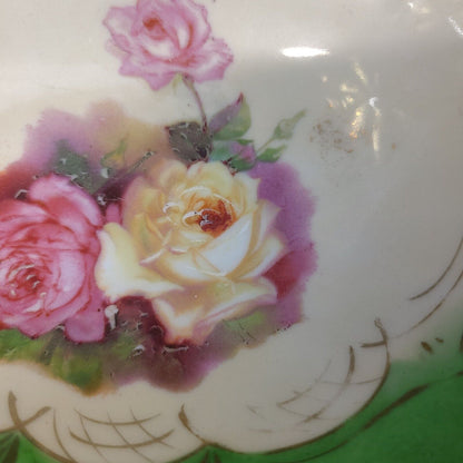 Vintage Handpainted Porcelain German Rose Bowl - Gold Trim, Floral Design