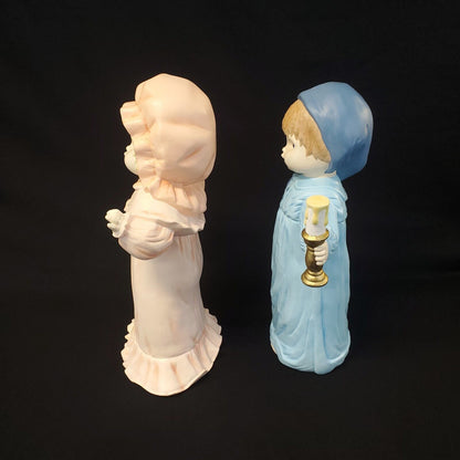 16” Porcelain Children Figurine in Nightgown with Candle - Collectible Decor