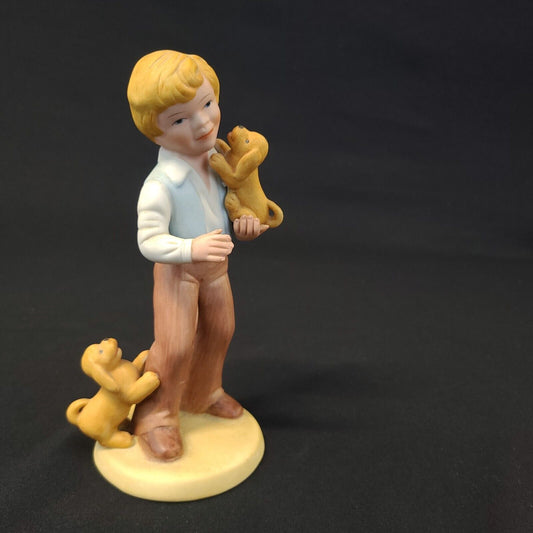 1981 Avon "Best Friends" Boy Holding Puppy Dog Porcelain Figurine