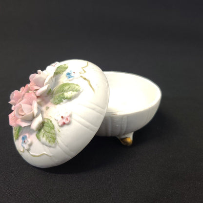 Round Rose China Trinket Box Candle Powder Scented Vintage # 1268