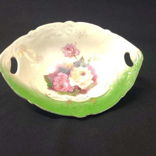 Vintage Handpainted Porcelain German Rose Bowl - Gold Trim, Floral Design