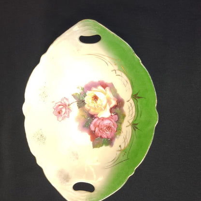 Vintage Handpainted Porcelain German Rose Bowl - Gold Trim, Floral Design