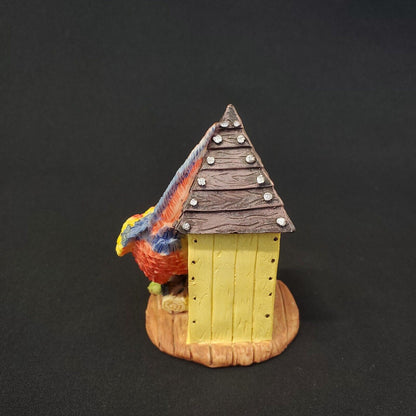 Macaw Parrots In A Bird House Figurine - Collectible Decoration