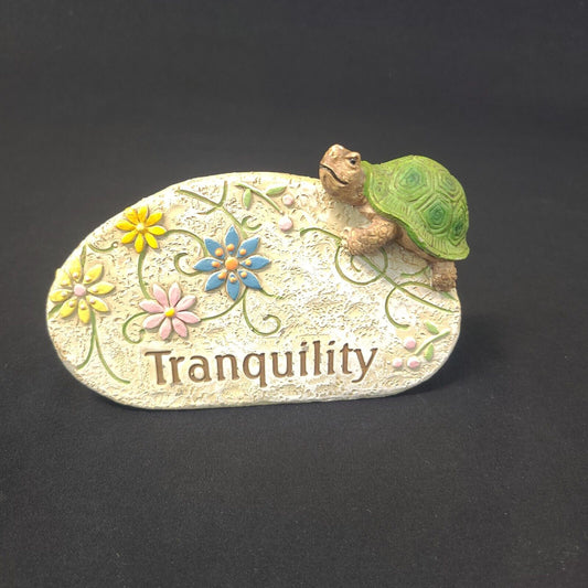Tranquility Rock Paperweight Decorative Turtle & Floral Design Unique Accessory