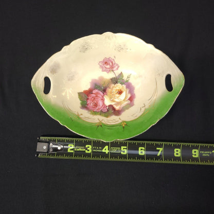 Vintage Handpainted Porcelain German Rose Bowl - Gold Trim, Floral Design