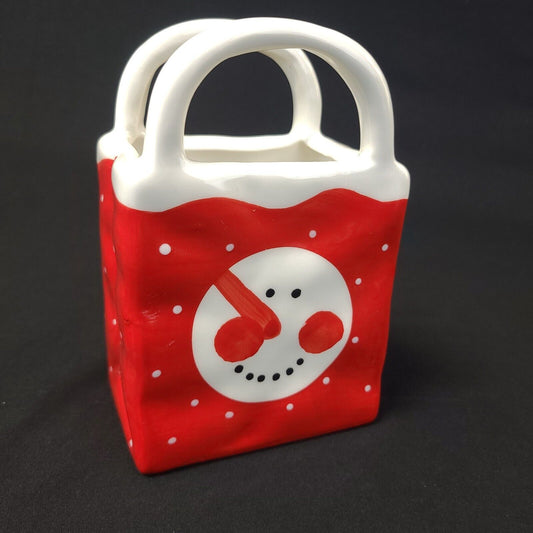 Ceramic Holiday Sack Tote Vase Snowman - Christmas Decoration, Festive Design