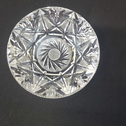Vintage Cut Glass Pinwheel Stars Lead Crystal Heavy Round Ashtray 6" Diameter