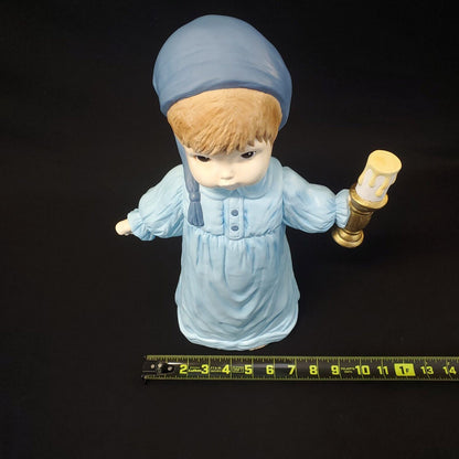 16” Porcelain Children Figurine in Nightgown with Candle - Collectible Decor