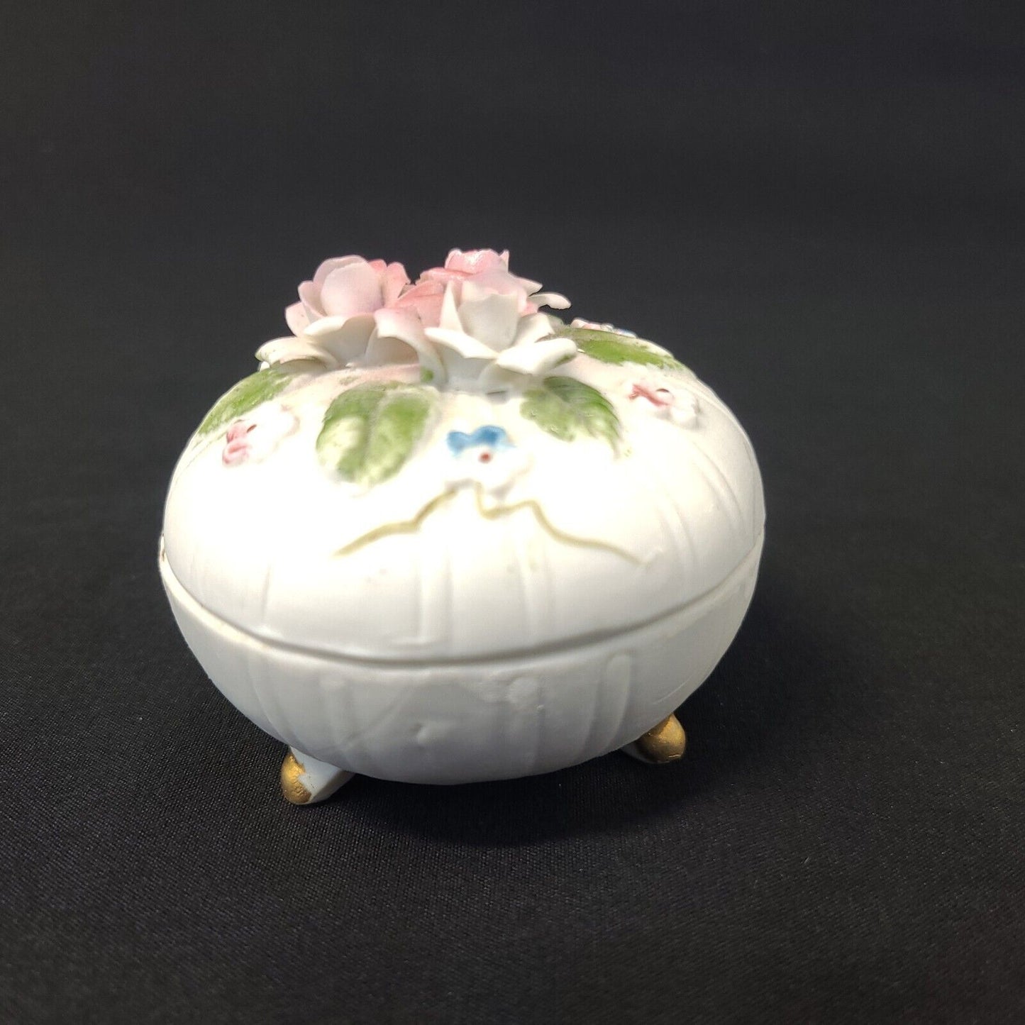 Round Rose China Trinket Box Candle Powder Scented Vintage # 1268